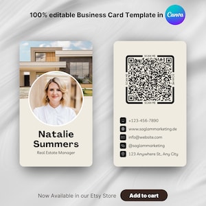 de Carte de visite professionnelle de visite immobilière | Toile facilement modifiable avec code QR | Téléchargement instantané personnalisable | Carte d'agent immobilier