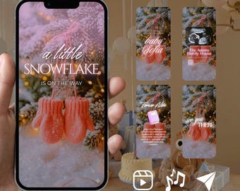Videoinvitación para baby shower con temática de copos de nieve: nieve rosa (descarga digital)