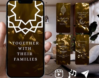 Vídeo personalizable de invitación de boda islámica: Invitación electrónica Nikah dorada y blanca (descarga digital)