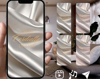 Video personalizable para invitación de boda estilo western: Blanco y dorado, invitación electrónica (descarga digital). Edita fácilmente e impresiona a tu familia.