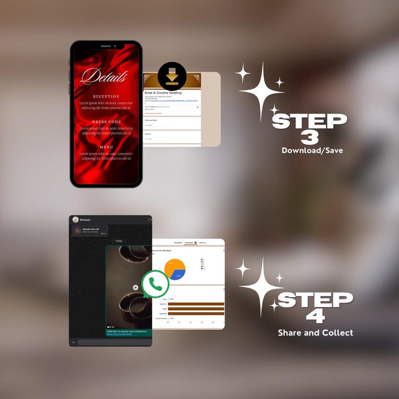 step 3: download and save. step 4: share and collect