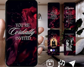 Plantilla de video personalizable para invitación de aniversario: Morado, invitación electrónica (descarga digital). Edita fácilmente y sorprende a tus amigos.