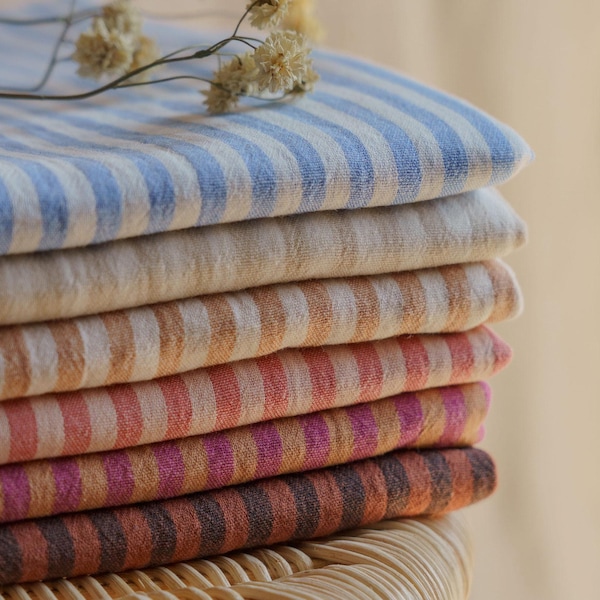 Striped muslin fabric - soft and beautiful double gauze material – reversible double sided fabric, pastel colors, fabric by the yard