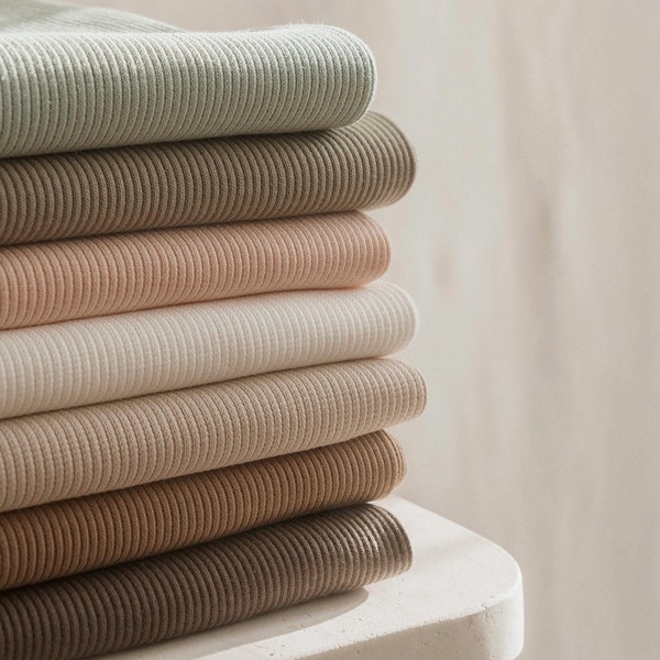 Soft rib cotton jersey fabric, Fine Ribbed Jersey, Stretch Knitted OEKO-TEX Dressmaking fabric by the yard