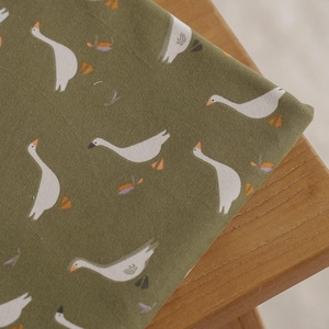 Goose print, cotton jersey fabric, playful and cute pattern, fabric by the yard, sewing supplies