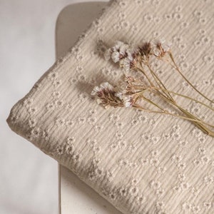 Embroidered flower double gauze muslin fabric by Tiny Fabric Company