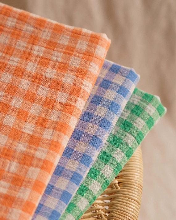 Reversible gingham double gauze - 100% cotton muslin - check and solid - baby blankets and clothing fabric