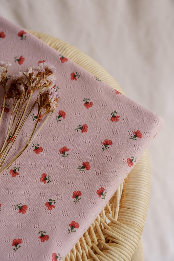 Beautiful pointelle knit fabric -  sewing supplies - flower print - perfect for baby clothing, dresses, loungewear - fabric by the yard