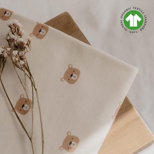 Cute jersey fabric - organic collection - fabric by the yard - beautiful and warm natural color with bear print
