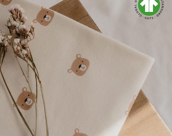 Cute jersey fabric - organic collection - fabric by the yard - beautiful and warm natural color with bear print