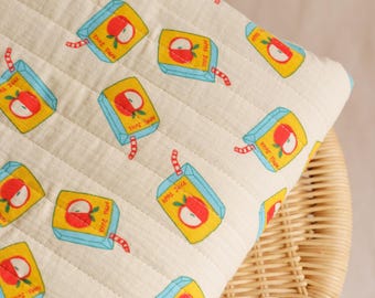 Nostalgic quilted double gauze fabric - Retro juice box print - reversible muslin