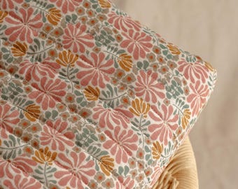 Reversible quilted double gauze fabric - marsala and ecru floral cotton - fabric by the yard