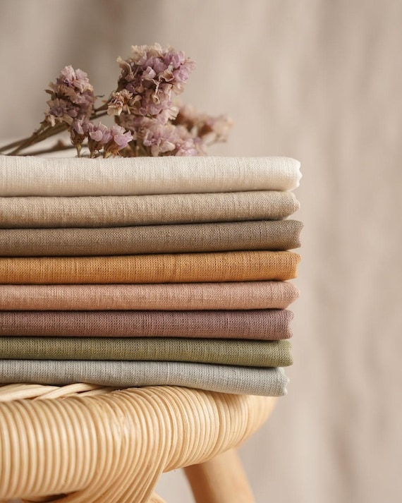 Washed Linen Fabric, solid colors, 100% Linen - soft & breathable, Perfect for clothing, home decor, crafts, warm color palette, by the yard