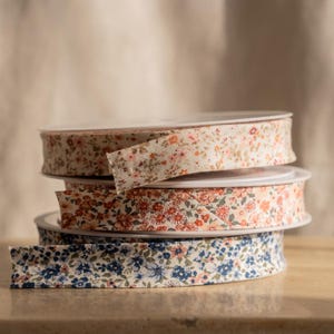 Floral Organic Cotton Bias Tape 20mm: Sewing Binding, Quilting Trim