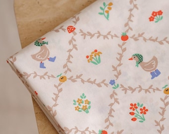 Cotton Fabric - ducks with flowers - kids sewing projects - animal print