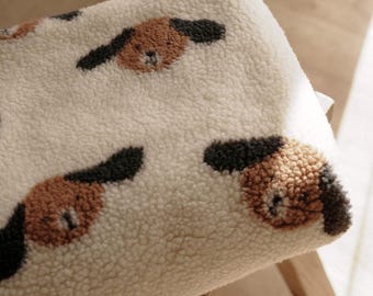 Doggy theme teddy fabric, Beautiful and cute faux fur material, OEKO-TEX, Fabric by the yard