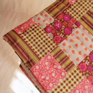 Vintage style patchwork padded fabric - cozy floral quilted cottagecore cotton fabric