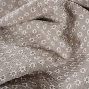 Light Grey Double Gauze Fabric: Embroidered Floral Cotton Sewing Supplies