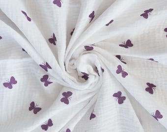 Musselin material mit Schmetterlingen - double gauze fabric - OEKO TEX - Musselinstoff