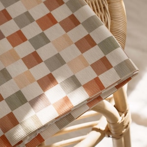 Autumn gingham check in earth tones - ribbed jersey knit fabric - by the yard - soft stretch