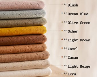 Pointelle knit fabric - solid earthy colors - 100% Cotton - Soft, Stretchy - Perfect for Babywear, Tops, Pajamas, fabric by the yard
