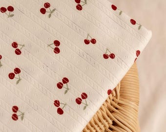 Cherry pointelle cotton fabric -  cotton knit - soft jersey for pajamas, t-shirts and vintage inspired clothing