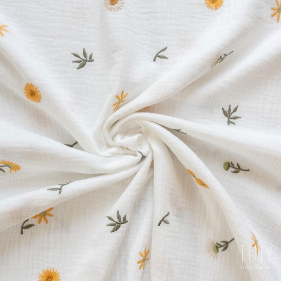 Sunflower muslin fabric - embroidery flower material - premium quality double gauze - baby fashion - kids clothing