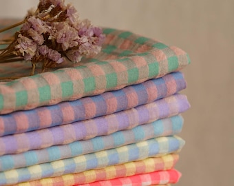 Pastel shades gingham cotton fabric, perfect for baby blankets, clothing and lightweight garments - fabric by the yard