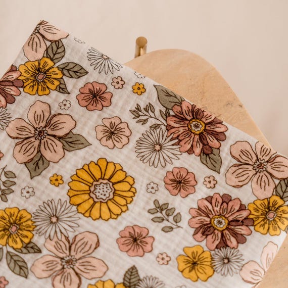 Summer print muslin fabric, soft and breathable floral double gauze material, fabric for dress,