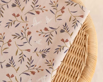 Botanical print cotton fabric, sewing material for dresses, baby clothes and cottagecore sewing