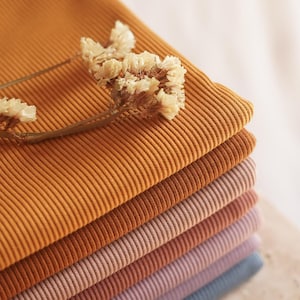 Ribbed Jersey, soft fine stretch knitted rib cotton jersey dressmaking fabric by the yard, warm color palette