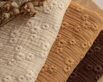 Most beautiful embroidered muslin fabric, earthy colors, tiny flowers, premium quality sewing material, fabric by the yard