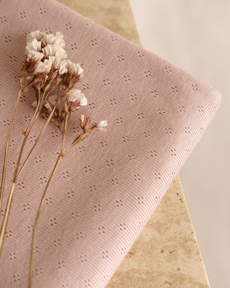 Pointelle knit fabric - solid earthy colors - 100% Cotton - Soft, Stretchy - Perfect for Babywear, Tops, Pajamas, fabric by the yard 01 - Blush