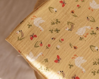 Goose cotton double gauze fabric - whimsical farm print muslin - fabric by the yard