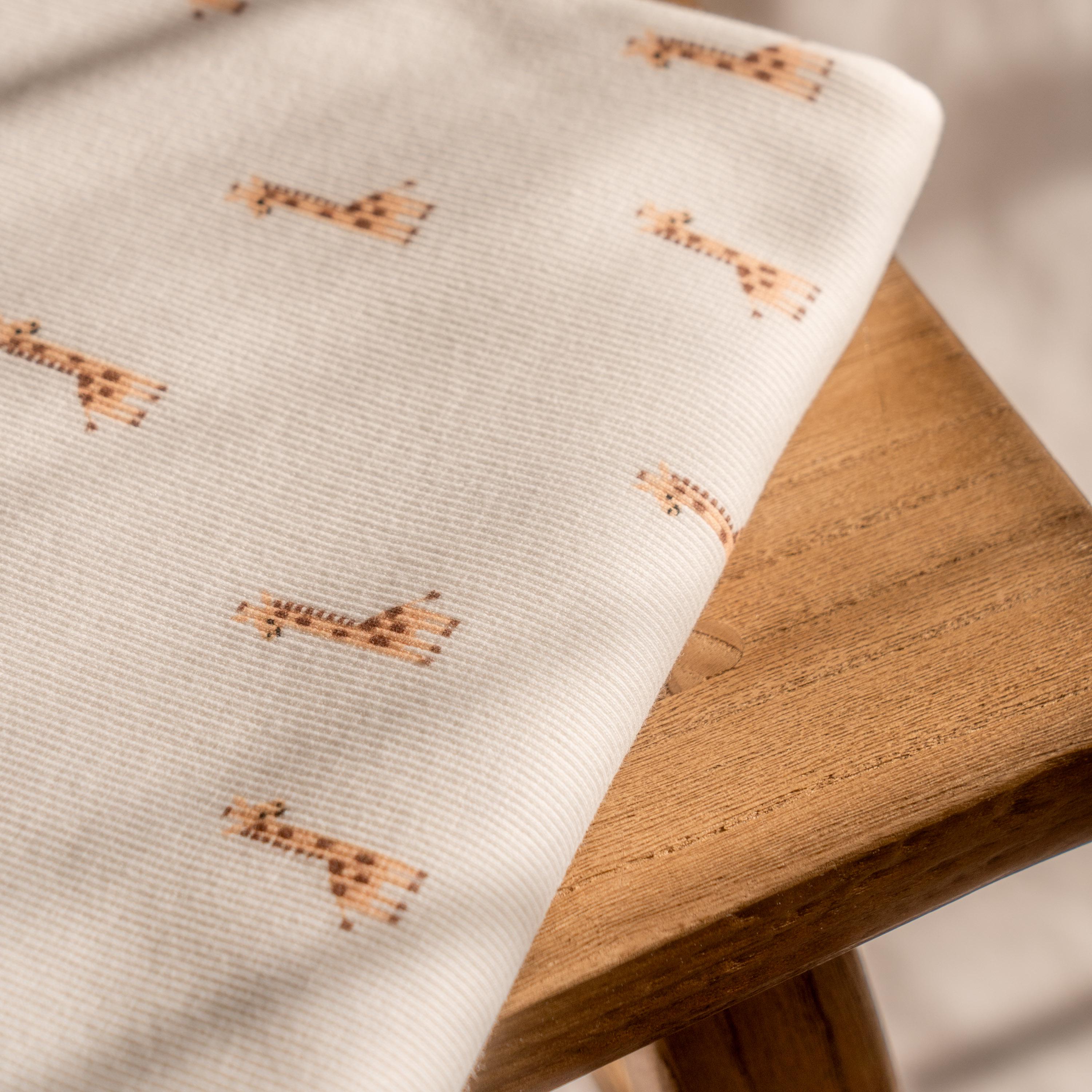 Rib cotton jersey fabric, giraffe animal print, fabric by the yard, premium material