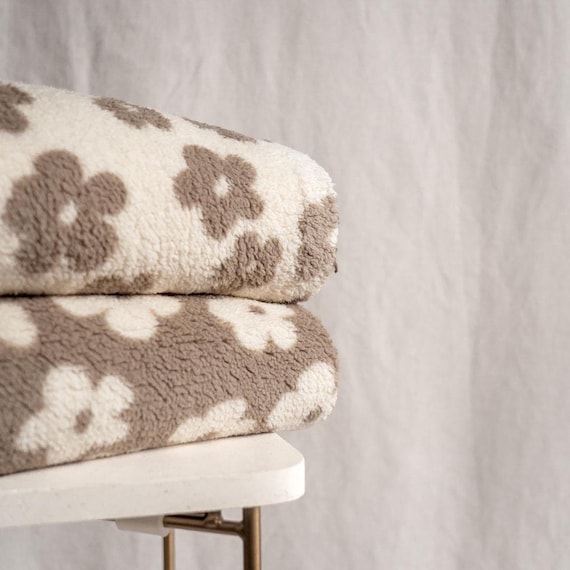 Floral teddy fabric, Warm winter faux fur material, Perfect for jackets & coats, OEKO-TEX, Fabric by the yard