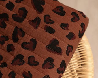 Wild animal print quilted double gauze fabric in toffee color - reversible padded muslin
