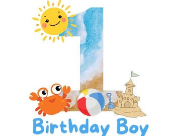 Beach Themed 1st Birthday T- Shirt Design Boy