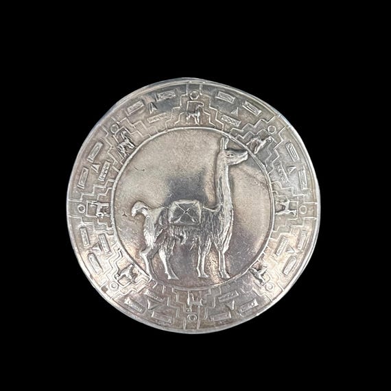 Vintage Silver Industria Peruviana Brooch with Llama