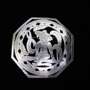 Vintage Silver Guatemalan Pin with Seated Figure