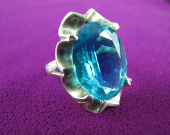 Vintage Mexican Silver Topaz-Blue Jewel Ring