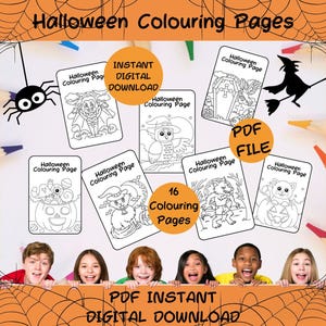 16 Halloween Coloring Pages PDF | Instant Digital Download | Printable Halloween Activity Sheets for Kids & Adults
