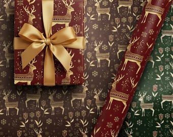 Elegant Reindeer Christmas Wrapping Paper: Luxury Gift Wrap