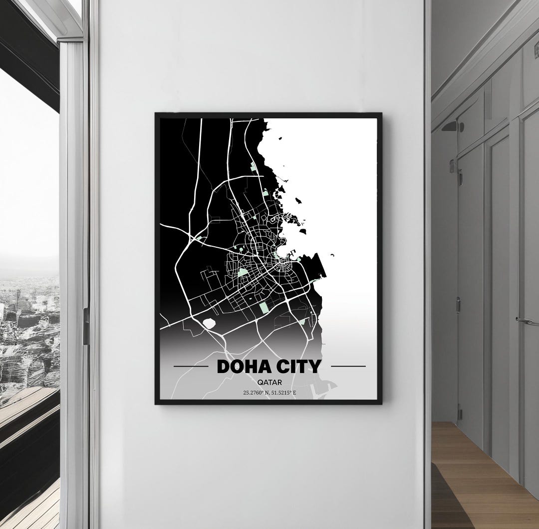 Doha Map Poster, Black and White Doha Print, Qatar Wall Art, Modern ...