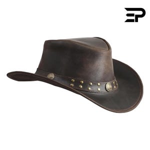 Australian Cowboy Leather Hat | Unisex Outback Western Style | Shapeable Wide Brim Bush Hat for Men & Women | Handmade Ranch Hat