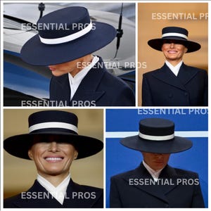 Melania Trump geïnspireerde zwarte hoge hoed elegante staalachtige mode voor theekransje, derby, kerk, geweldig huwelijkscadeau voor haar, vintage zomerlook