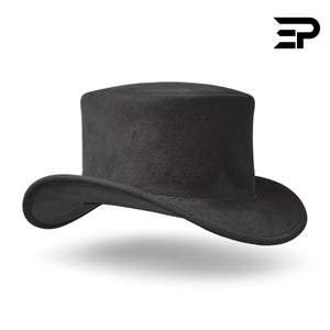 Black Suede Leather Top Hat, Gothic Steampunk Victorian Festival Costume Accessory, Western Cowboy Cosplay Gift for Men Women