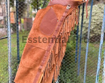 Handmade Men's Suede Leather Chaps With Fringes, Western Rodeo Riding ...