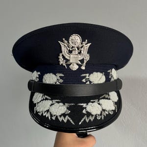 Handmade WWII US Air Force General Officer Bullion Eagle Visor Cap – Classic Blue Design, All Sizes Available, Military Collectible