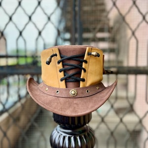 Handgemaakte steampunk leren cilinderhoed – vintage gotische cosplayhoed voor heren en dames | Victoriaans kostuum, Burning Man, festivalcadeau